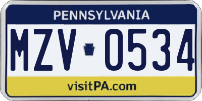 PA license plate MZV0534