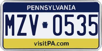 PA license plate MZV0535