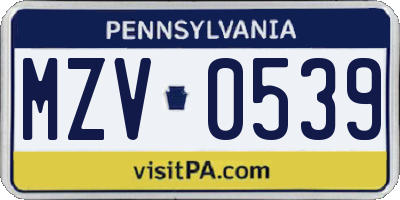 PA license plate MZV0539