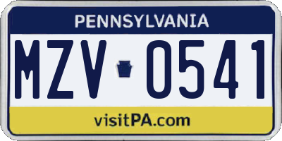 PA license plate MZV0541