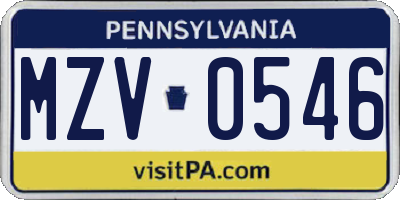 PA license plate MZV0546