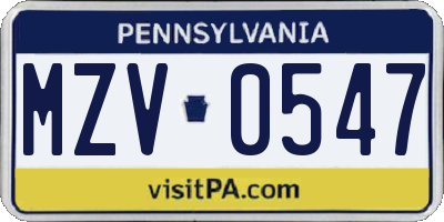 PA license plate MZV0547