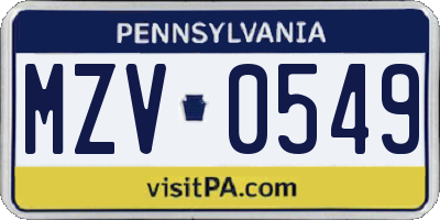 PA license plate MZV0549