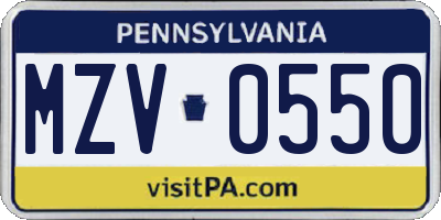 PA license plate MZV0550