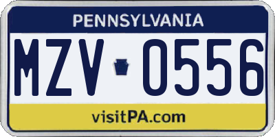 PA license plate MZV0556