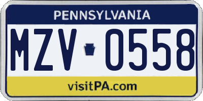 PA license plate MZV0558
