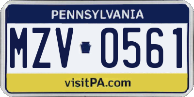 PA license plate MZV0561