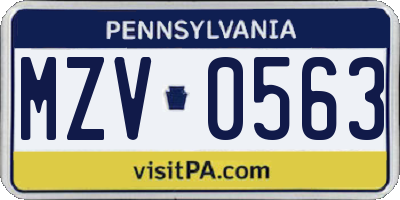 PA license plate MZV0563