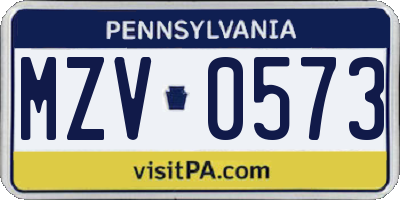 PA license plate MZV0573