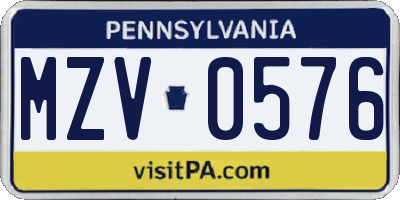 PA license plate MZV0576