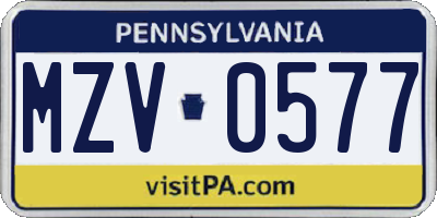 PA license plate MZV0577