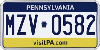 PA license plate MZV0582