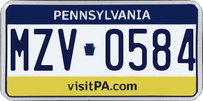 PA license plate MZV0584