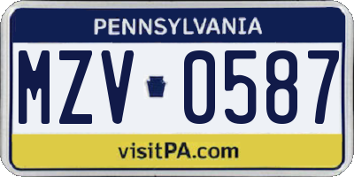 PA license plate MZV0587