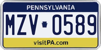 PA license plate MZV0589