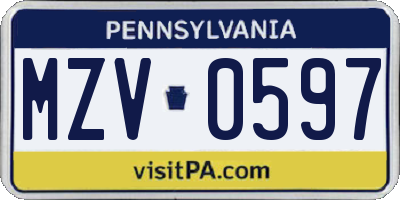 PA license plate MZV0597