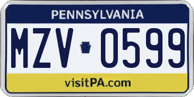 PA license plate MZV0599