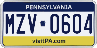 PA license plate MZV0604