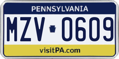 PA license plate MZV0609