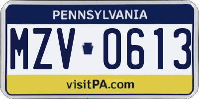 PA license plate MZV0613