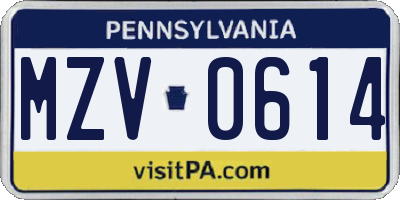PA license plate MZV0614