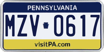 PA license plate MZV0617