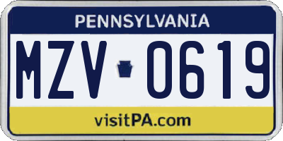 PA license plate MZV0619