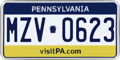 PA license plate MZV0623