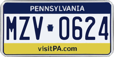 PA license plate MZV0624
