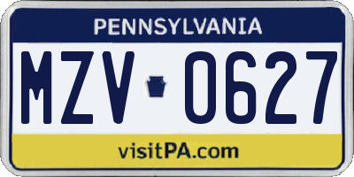 PA license plate MZV0627