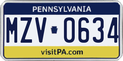 PA license plate MZV0634