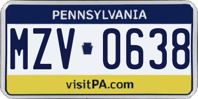 PA license plate MZV0638