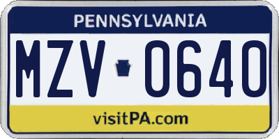 PA license plate MZV0640
