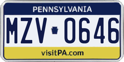 PA license plate MZV0646