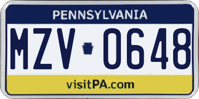 PA license plate MZV0648