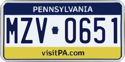 PA license plate MZV0651