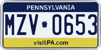 PA license plate MZV0653