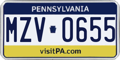 PA license plate MZV0655