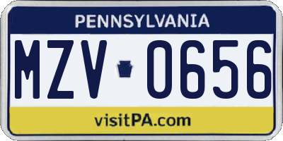 PA license plate MZV0656