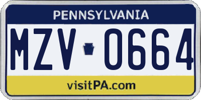 PA license plate MZV0664