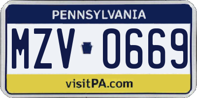 PA license plate MZV0669