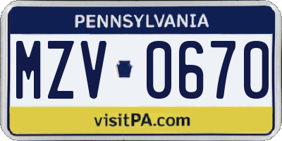 PA license plate MZV0670