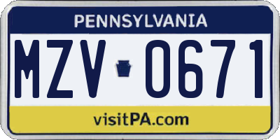 PA license plate MZV0671