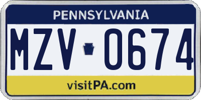 PA license plate MZV0674