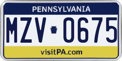 PA license plate MZV0675