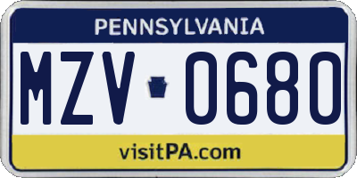 PA license plate MZV0680