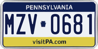 PA license plate MZV0681