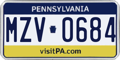 PA license plate MZV0684