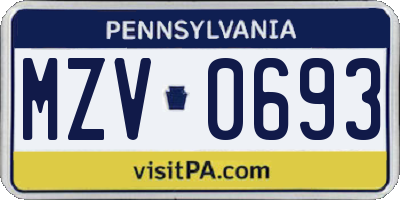 PA license plate MZV0693