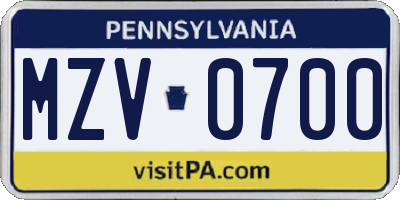 PA license plate MZV0700